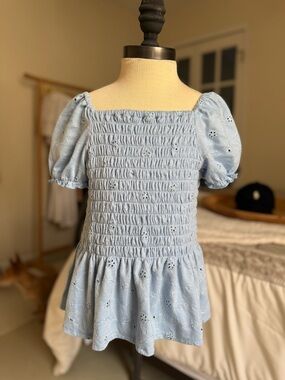 Speechless Sky Blue Smocked Kids Blouse